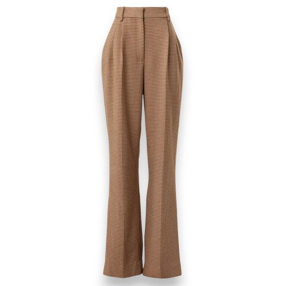 Favorite Daughter Size 10 Plaid‎ Toffee Houndstooth Trouser Wide Leg Pants Work - Picture 2 of 12